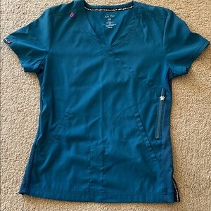 Koi Lite Women's Teal scrub Top, size XS, slim fit.